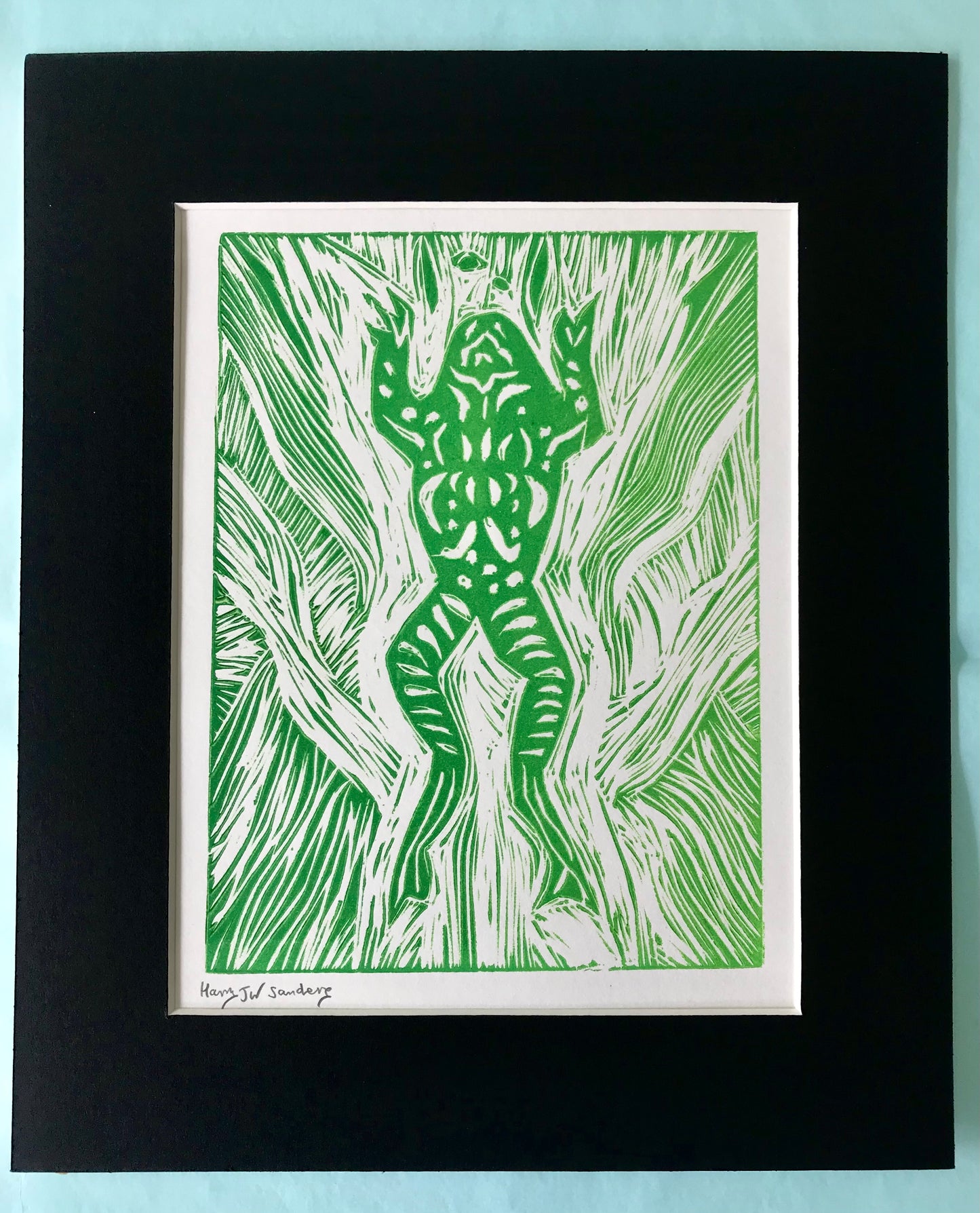 Frog lino cut print