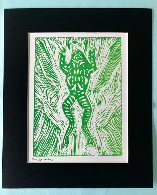Frog lino cut print
