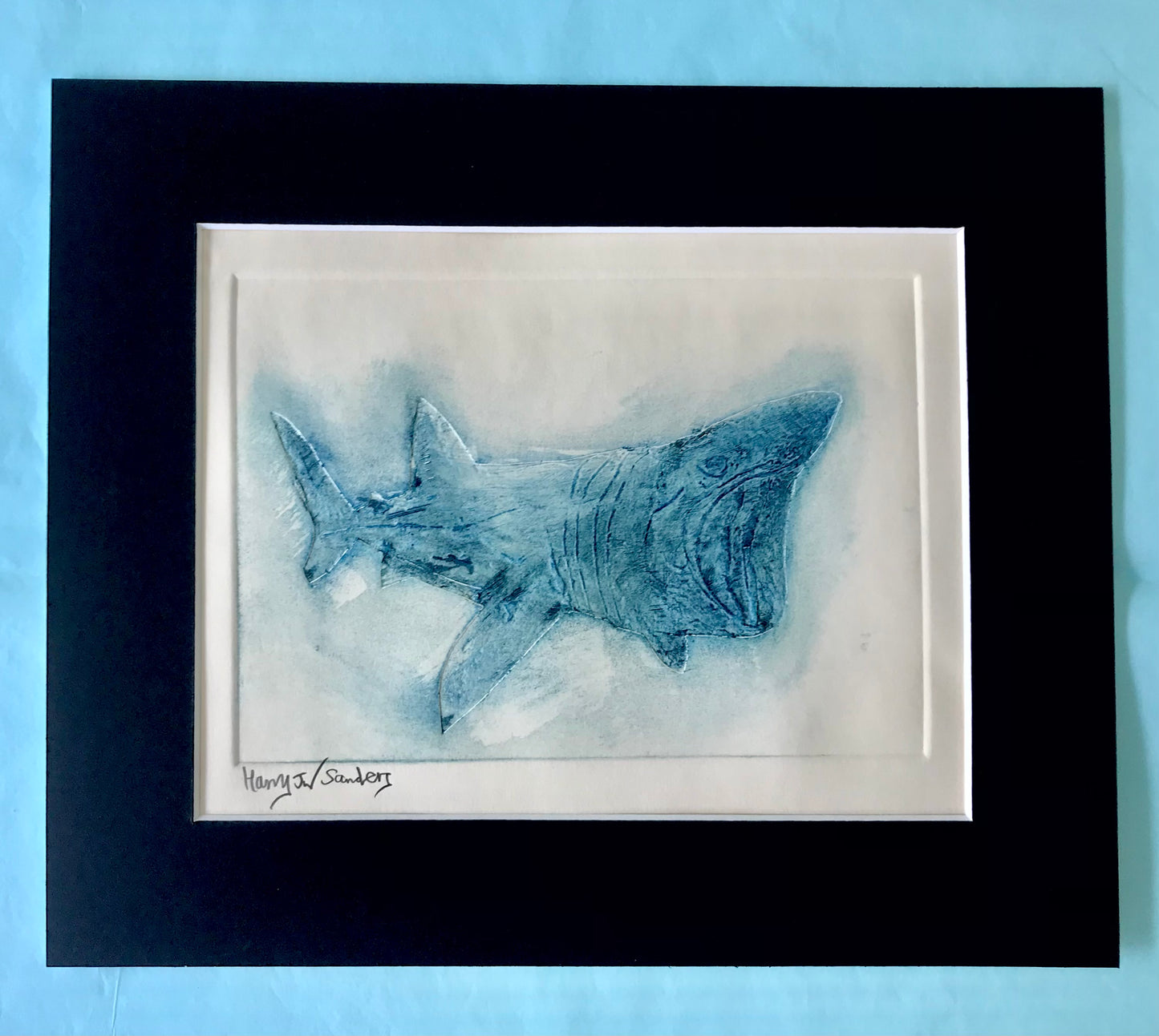 Shark collagraph print