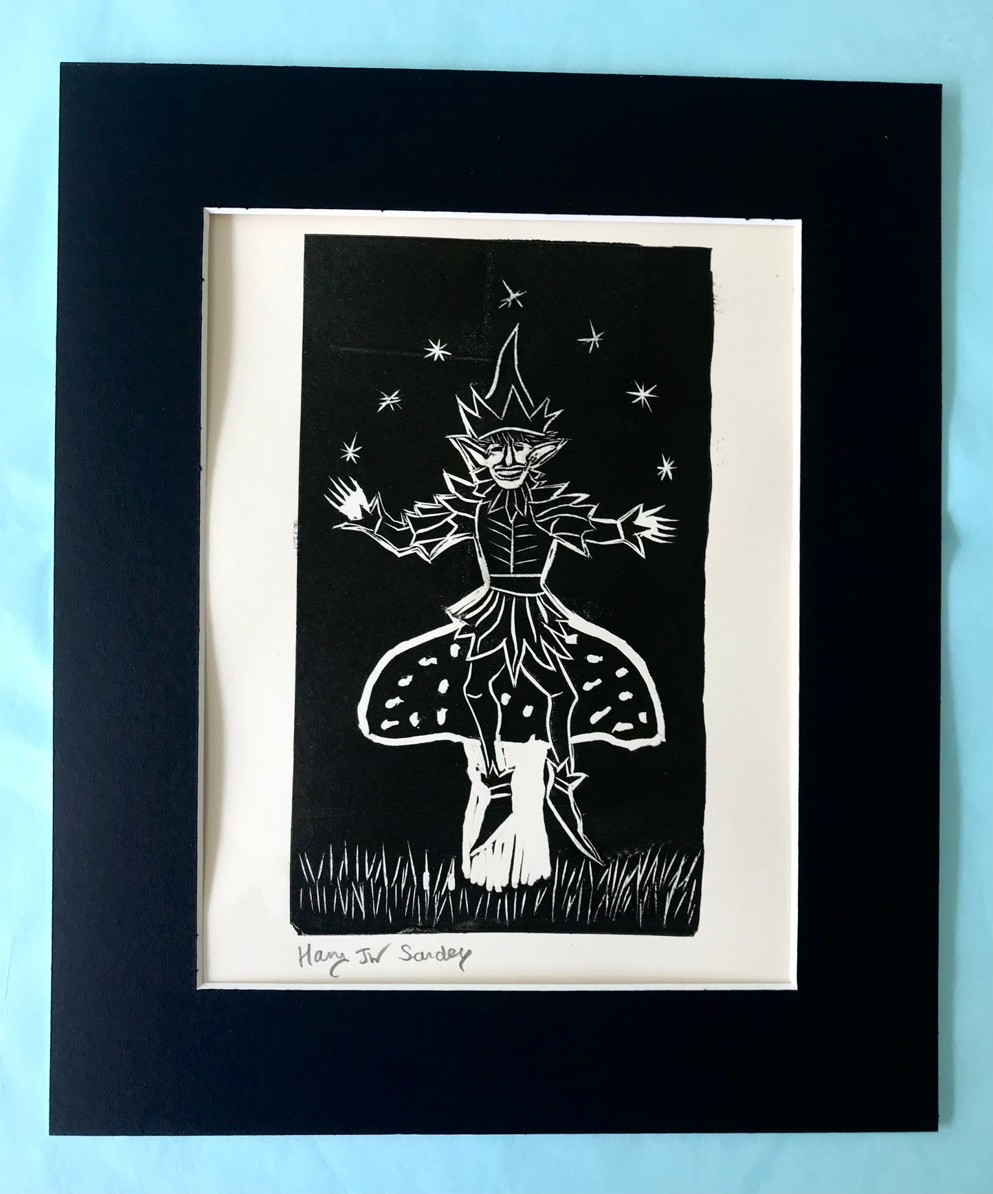 Pixie lino cut print