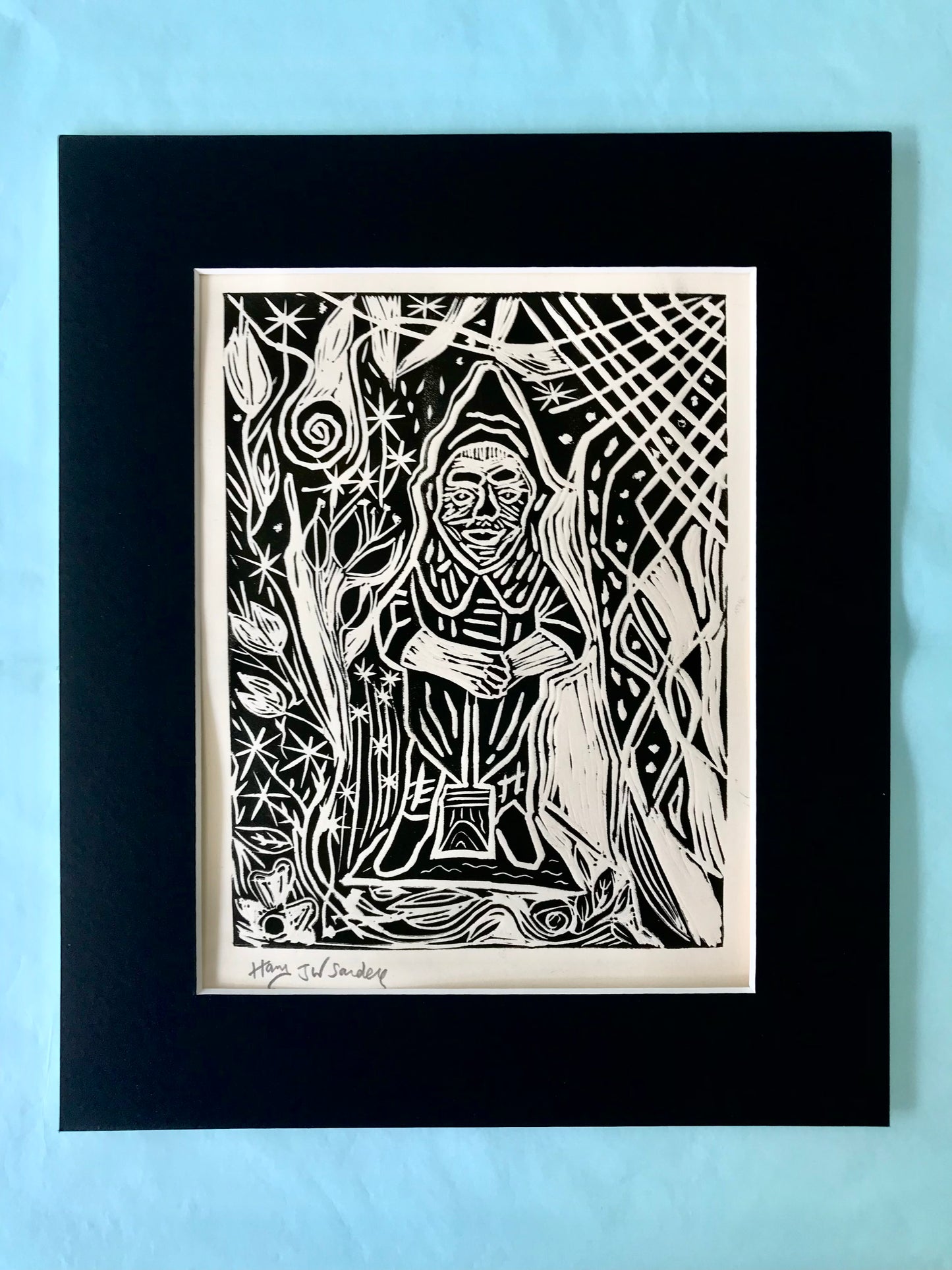 Gnome lino cut print