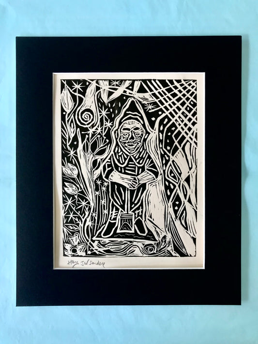 Gnome lino cut print