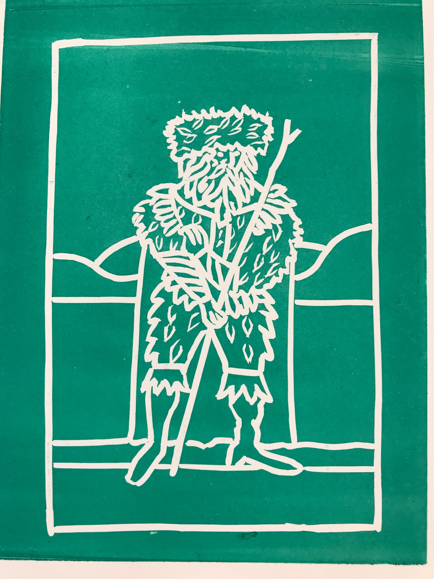Green Man Lino Cut print