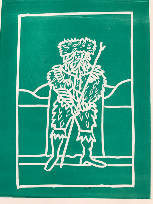 Green Man Lino Cut print